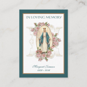 Catholic Virgin Mary Rose Funeral Sympathy Prayer  Place Card