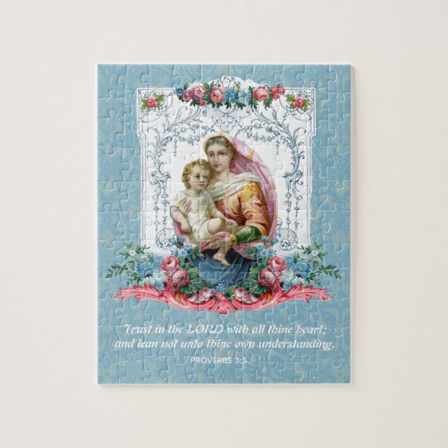 Catholic Virgin Mary Vintage Scripture Quote Jigsaw Puzzle (Vertical)