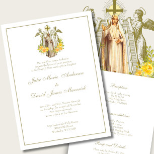 Catholic Virgin Mary Yellow Floral Wedding Invitation