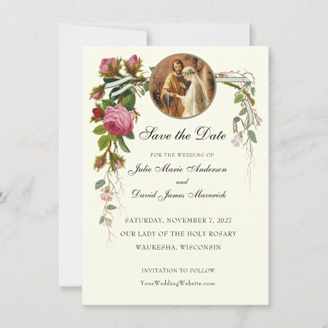 Catholic Wedding Betrothal Mary Joseph  Save The Date (Front)