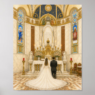 Catholic Wedding Bride & Groom in Church Poster