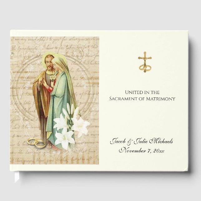 Catholic Wedding Bride & Groom Rings Guest Book (Front)
