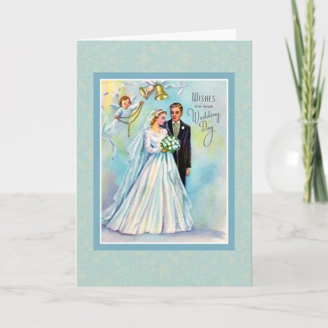 Catholic Wedding Card Rosary Bride Groom Angel (Front)