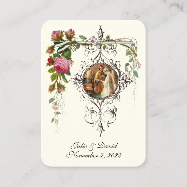 Catholic Wedding Favour Elegant Roses  Business Card (Front)