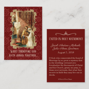 Catholic Wedding Favour Holy Card Damask Maroon