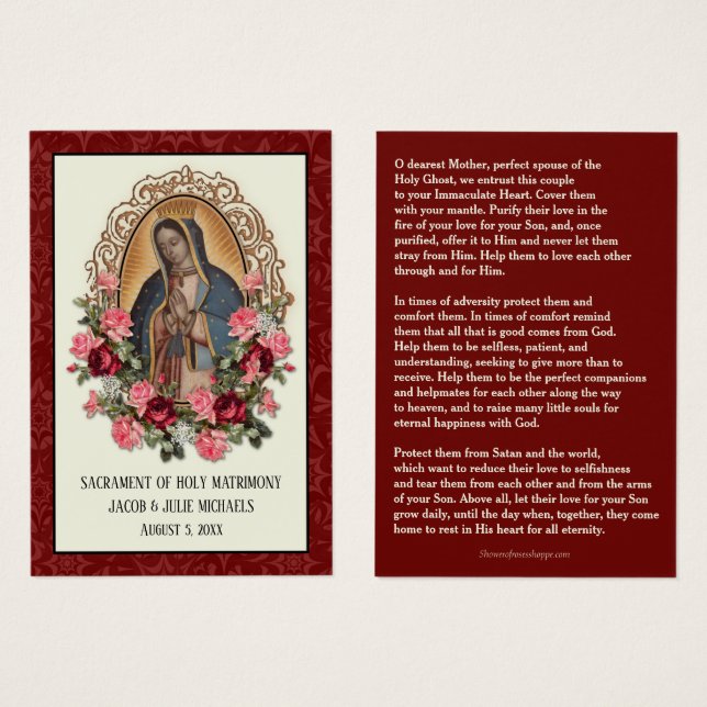 Catholic Wedding Favour Holy Card Guadalupe (Front & Back)