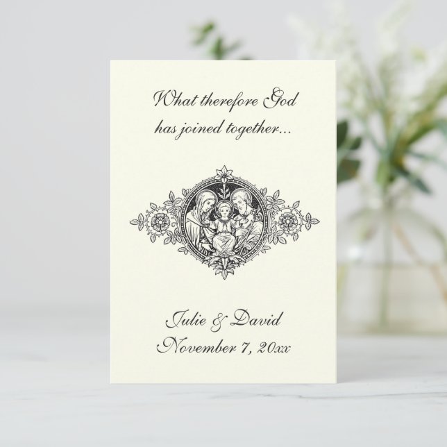 Catholic Wedding Favour Holy Family Remembrance Thank You Card (Standing Front)