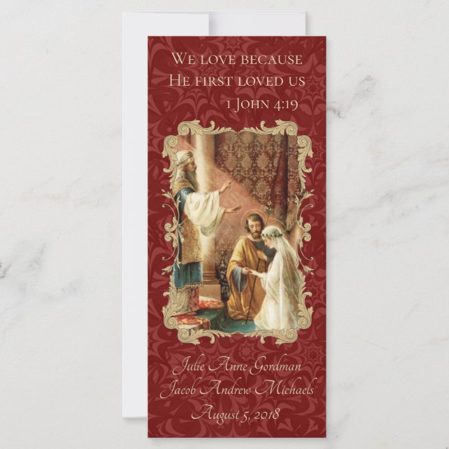 Catholic Wedding Favour Scripture Maroon Damask (Front)