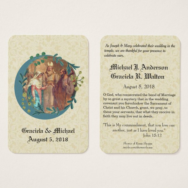 Catholic Wedding Favours Holy Cards Mary Joseph (Front & Back)