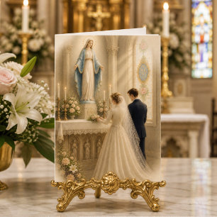 Catholic Wedding Gratitude Kneeling Couple Marian  Thank You Card