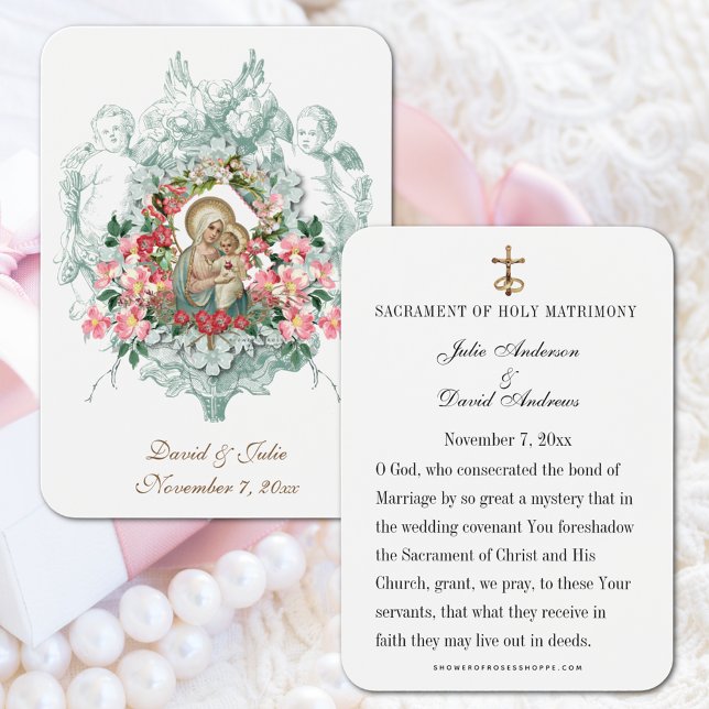Catholic Wedding Holy Card Mary and Jesus Floral (Creator Uploaded)