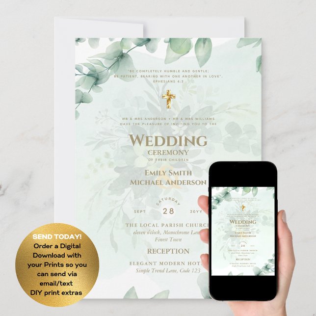 Catholic Wedding Invitation Greenery Botanical (Creator Uploaded)