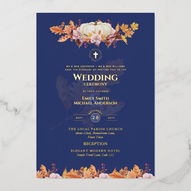 Catholic Wedding Invitations Autumn Fall Pumpkins (Front)