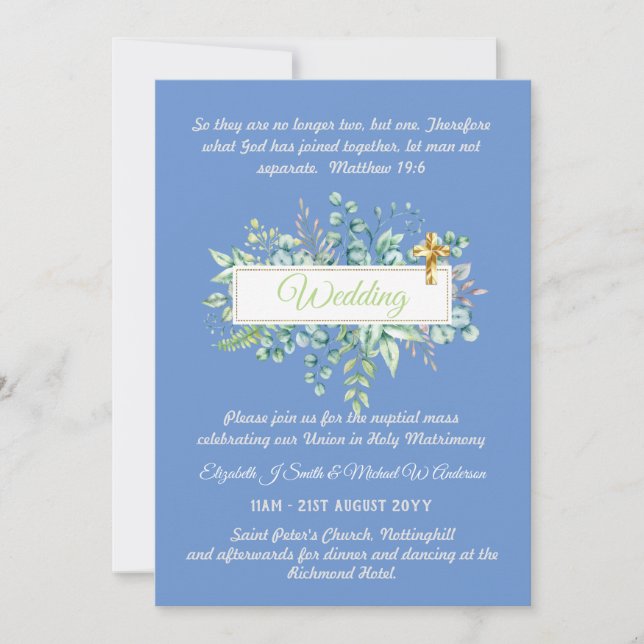 Catholic Wedding Invitations Botanical Greenery (Front)