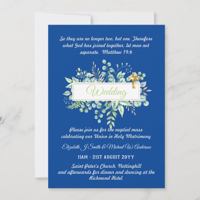 Catholic Wedding Invitations Botanical Greenery (Front)