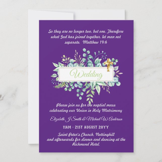 Catholic Wedding Invitations Botanical Greenery (Front)