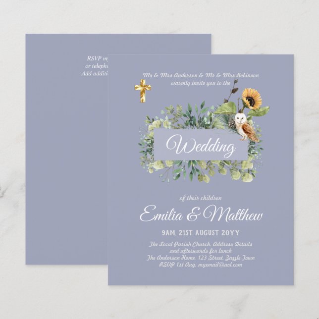 Catholic Wedding Invitations Floral Elegant Modern (Front/Back)