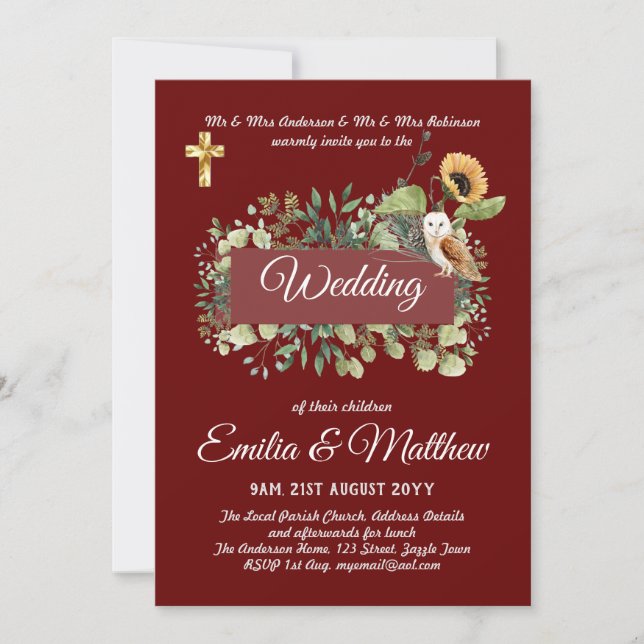 Catholic Wedding Invitations Floral Elegant Modern (Front)
