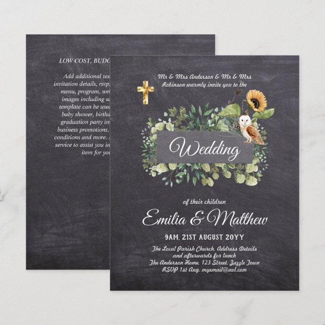 Catholic Wedding Invitations Floral Elegant Modern (Front/Back)