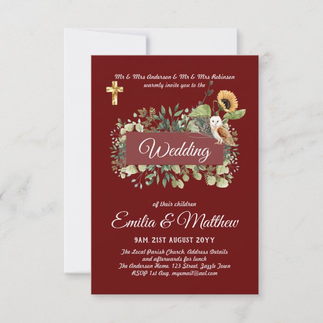 Catholic Wedding Invitations Floral Elegant Modern (Front)