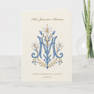 Catholic Wedding Marian Floral Monogram Thank You Card