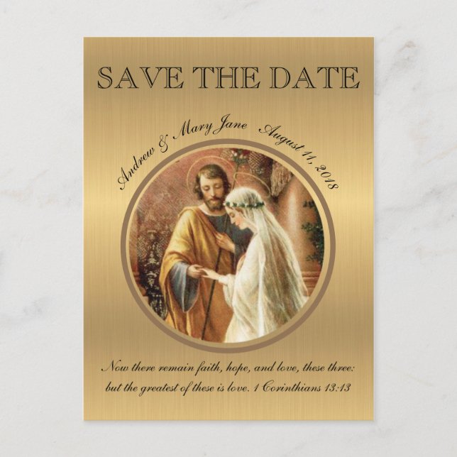 Catholic Wedding Mary Joseph SAVE THE DATE Announcement Postcard (Front)