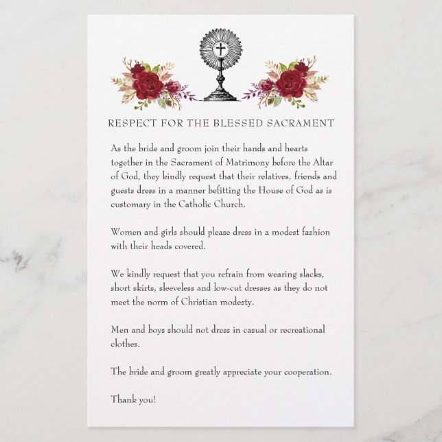 Catholic Wedding Modest Church Attire for Guests Stationery (Front)