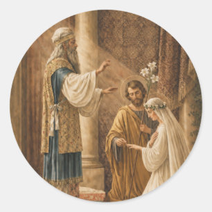 Catholic Wedding of Mary & Joseph in Temple Classic Round Sticker