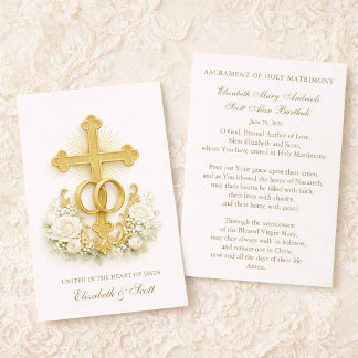 Catholic Wedding Prayer Card  Gold Cross