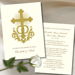 Catholic Wedding Prayer Card  Gold Cross