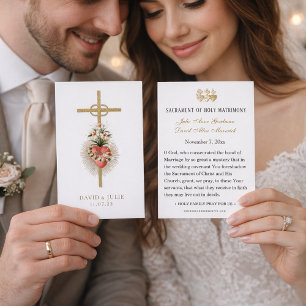 Catholic Wedding Prayer Card with cross and rings