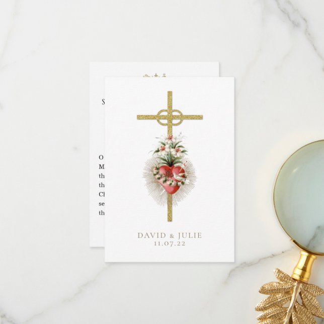  Catholic Wedding Prayer Card with cross and rings (Front/Back In Situ)