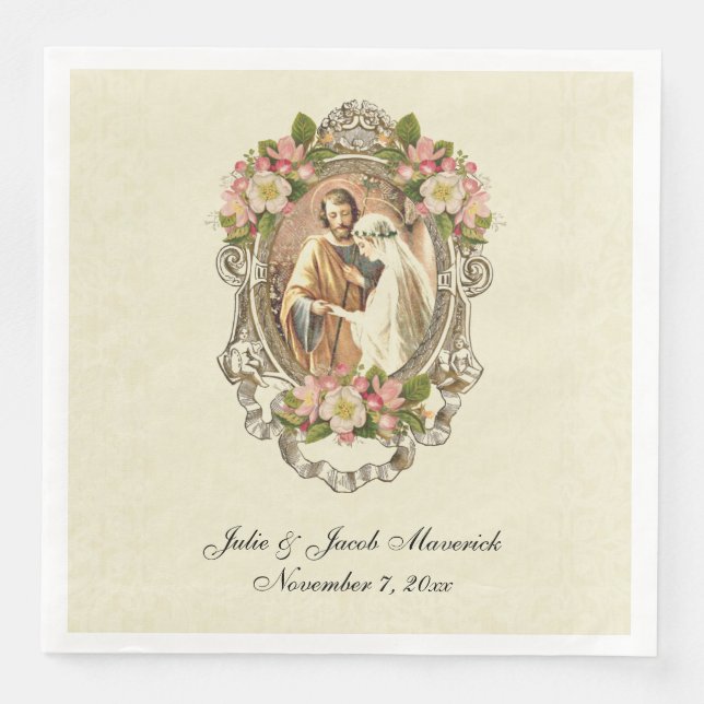 Catholic Wedding Vintage Virgin Mary St. Joseph Napkin (Front)
