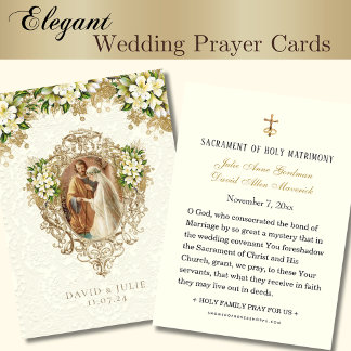 Catholic White Floral Gold Wedding Holy Card