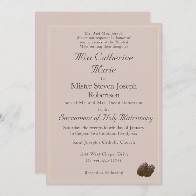 Catholic Winter Wedding Invitation (Front/Back)