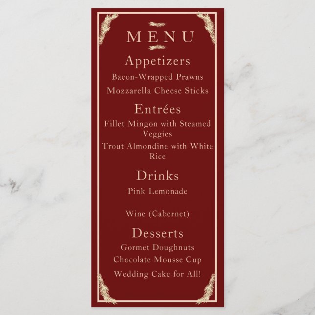 Catholic Winter Wedding Menu (Front)