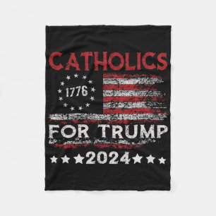 Catholics For Trump 2024 American Flag 4th Of July Fleece Blanket