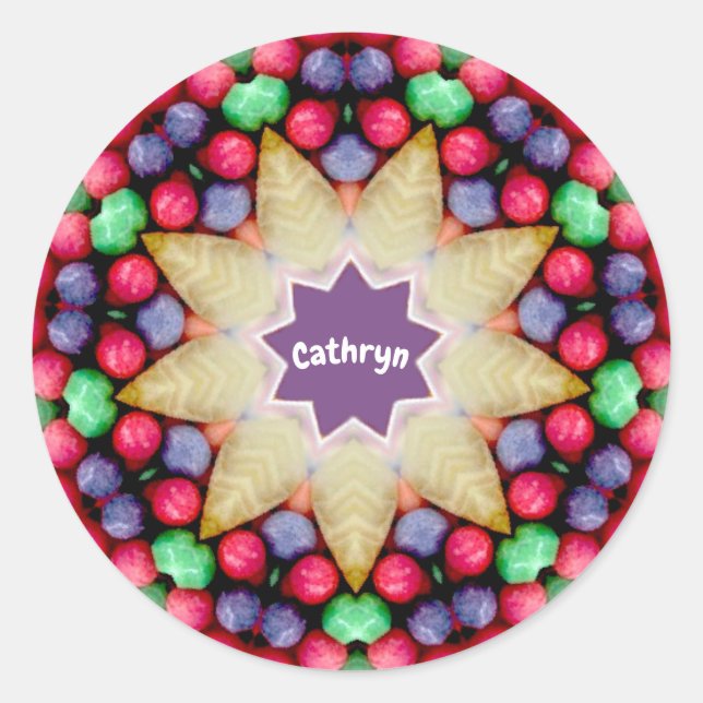 CATHRYN ~ Personalied Easter Candy Pattern ~  Classic Round Sticker (Front)