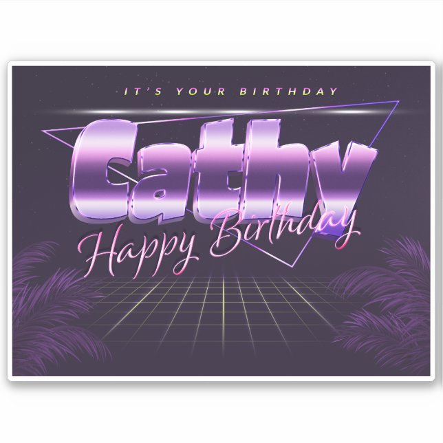 Cathy Name First Name lilac retro sticker birthday (Front)