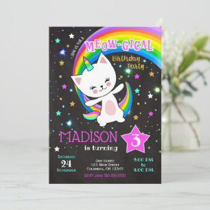 Caticorn Birthday Invitation, Cat Rainbow Invitation