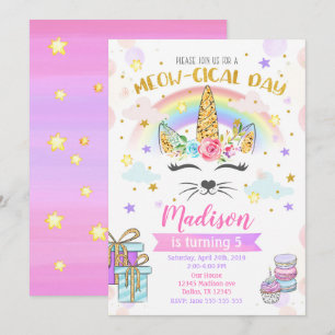 Caticorn Birthday Invitation, Magical Unicorn Cat Invitation