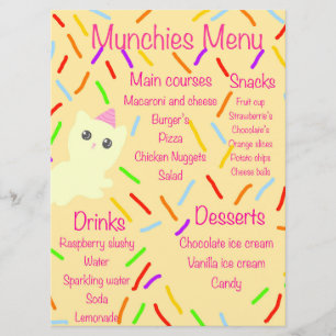 Caticorn Birthday Party Menu