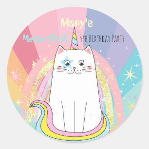 Caticorn Cat Meow-Gical Birthday Kid Classic Round Sticker