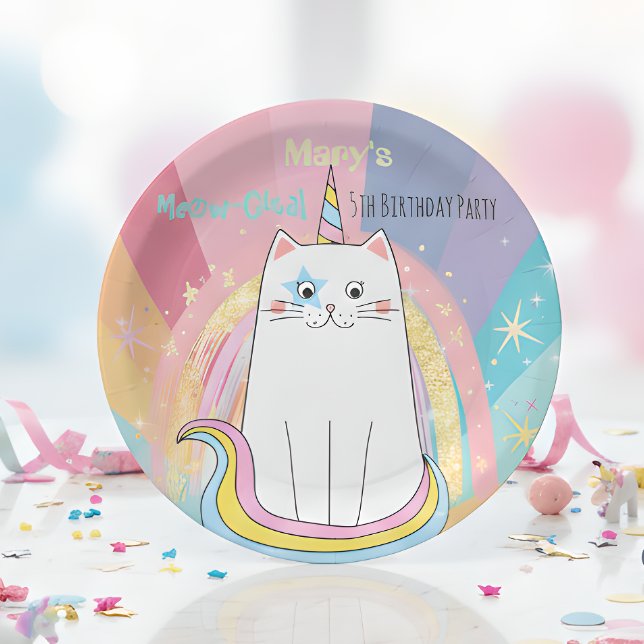 Caticorn Cat Meow-Gical Birthday Kid  Paper Plate (Creator Uploaded)