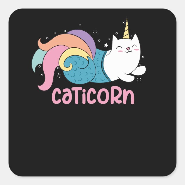 Caticorn Cute Cat Unicorn Mermaid Mix Square Sticker (Front)