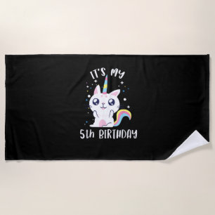 Caticorn Kawaii Cat Unicorn Age 5 T-Shirt Beach Towel