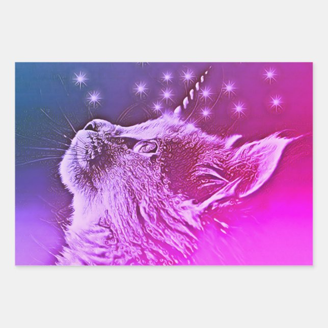 Caticorn Magical Unicorn Cat Customisable Wrapping Paper Sheet (Front)