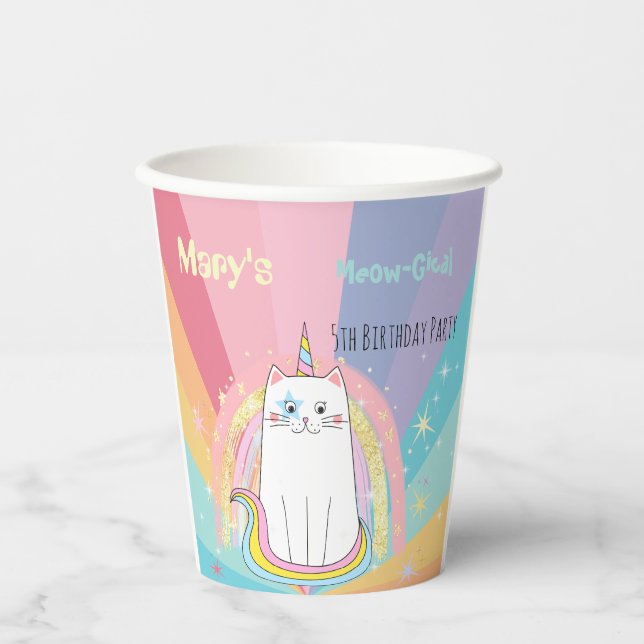 Caticorn Meow-Gical Birthday Girl Paper Cups (Front)