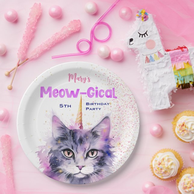 Caticorn Meow-Gical Birthday Paper Plate (Party)