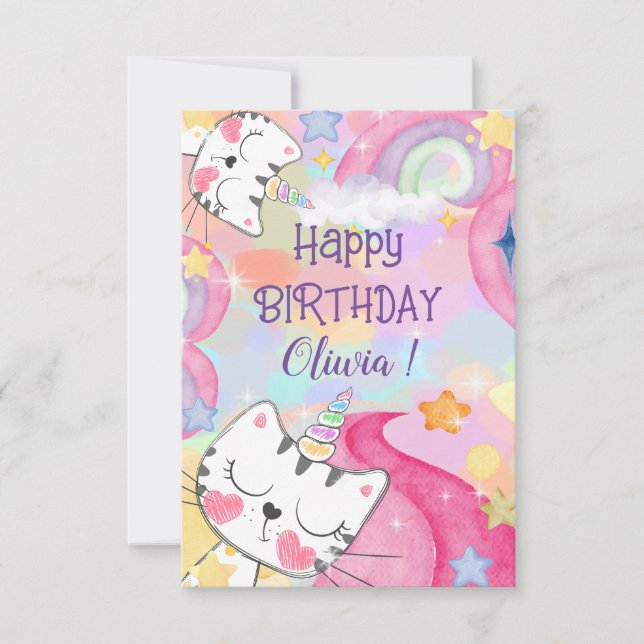 Caticorn Meow-Gical Happy Birthday Greeting Card (Front)